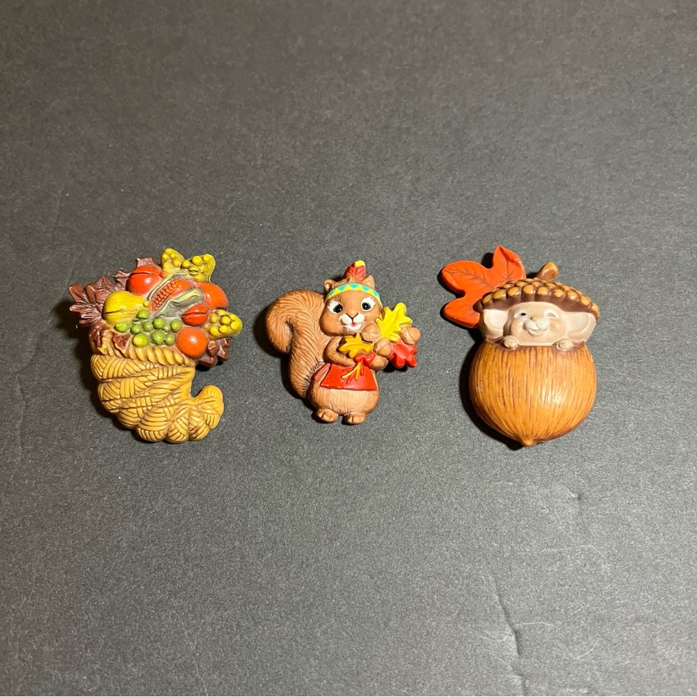 Vtg. Hallmark Fall Pins; Lot Of 3 (80’s Fall Lapel Pins) Squirrel, Mouse +